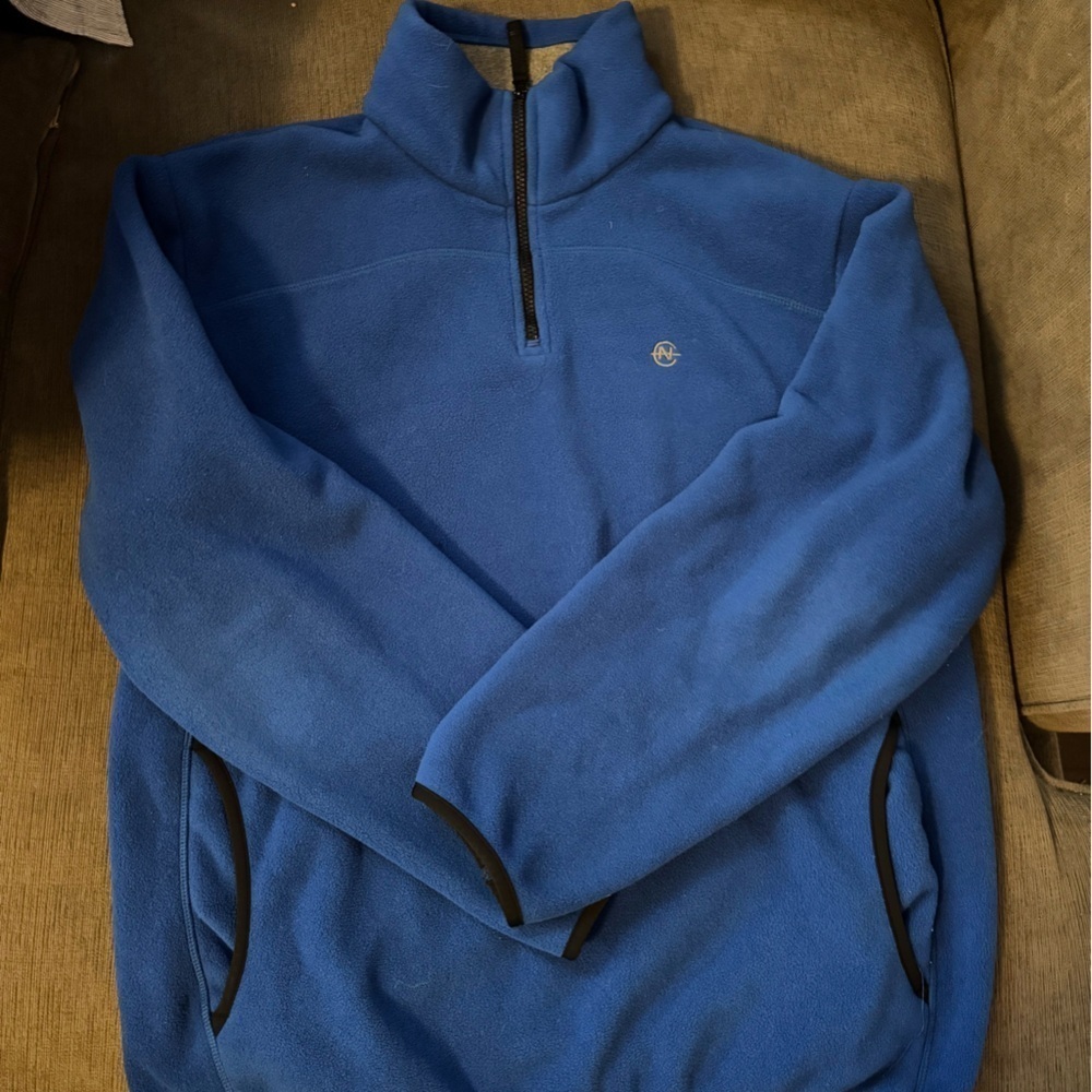 Blue Fleece Pullover with Black Trim
